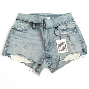 Pistola Winston High Rise‎ Shorts Sz 27 Blue Denim Cutoff Fray Hem Fold Over NWT